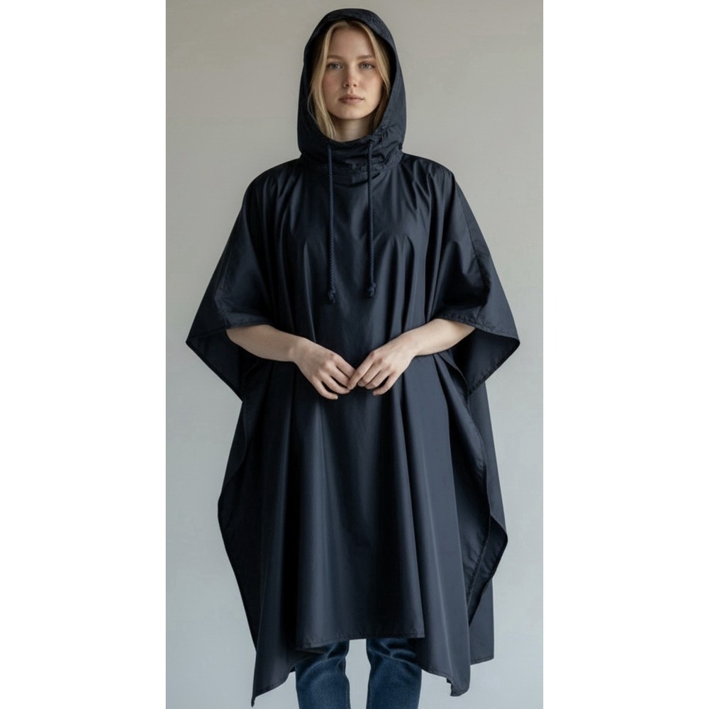 Lauren Ralph Lauren Rain Poncho Packable Hooded Navy Blue Cape Jacket OS Gorp